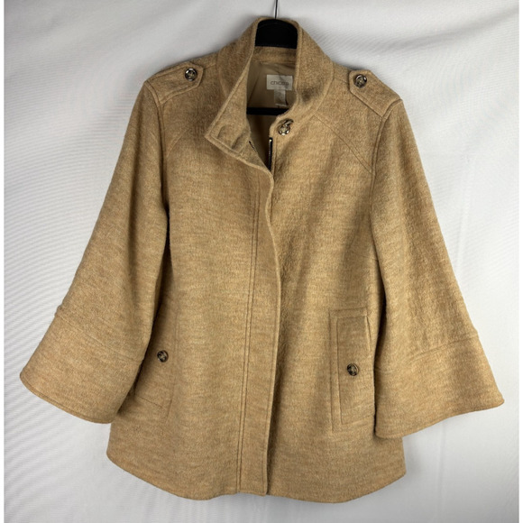 Chico's Wool Swing Jacket Women's Size 2/Large Arabian Camel Full Zip Pockets - Picture 1 of 6